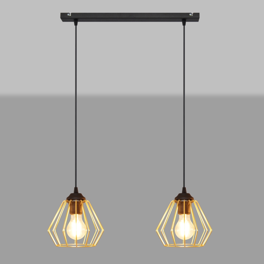 Luster na lanku AGAT 2xE27/15W/230V zlatá/čierna