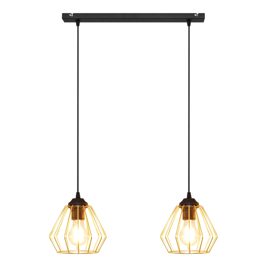 Luster na lanku AGAT 2xE27/15W/230V zlatá/čierna