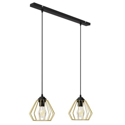 Luster na lanku AGAT 2xE27/15W/230V zlatá/čierna