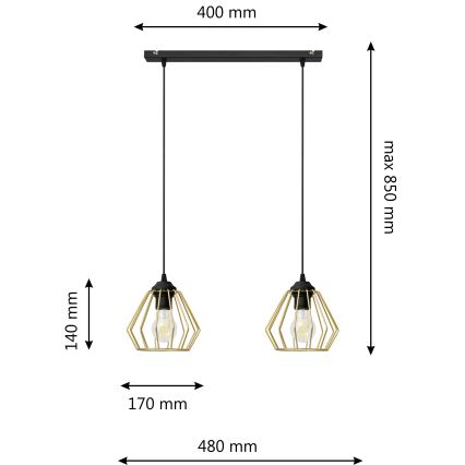 Luster na lanku AGAT 2xE27/15W/230V zlatá/čierna