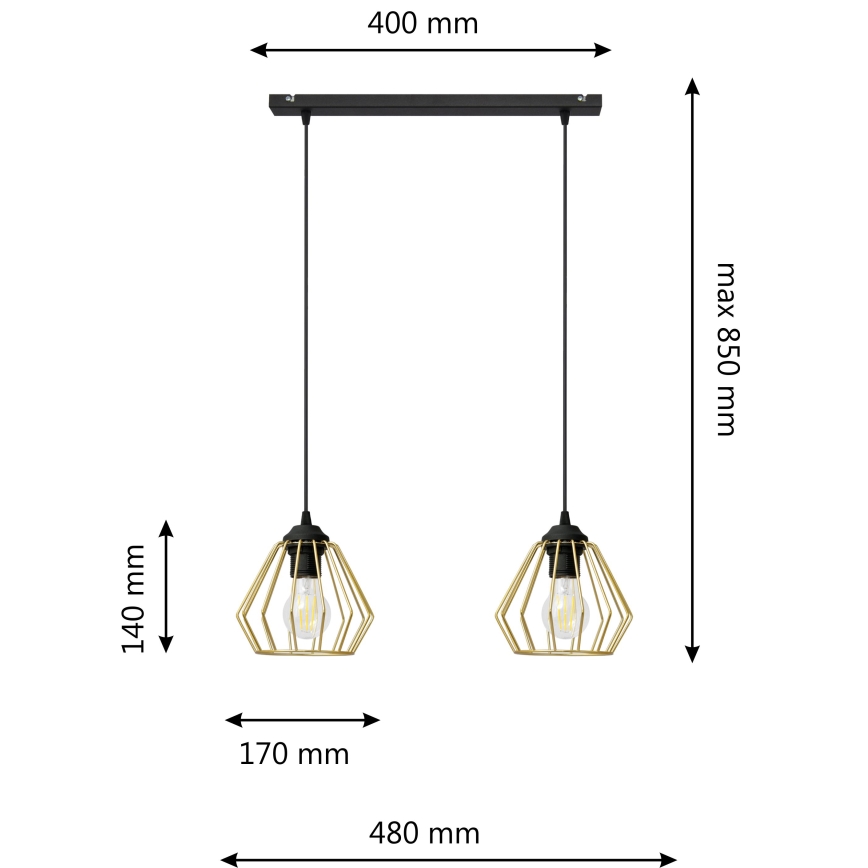 Luster na lanku AGAT 2xE27/15W/230V zlatá/čierna