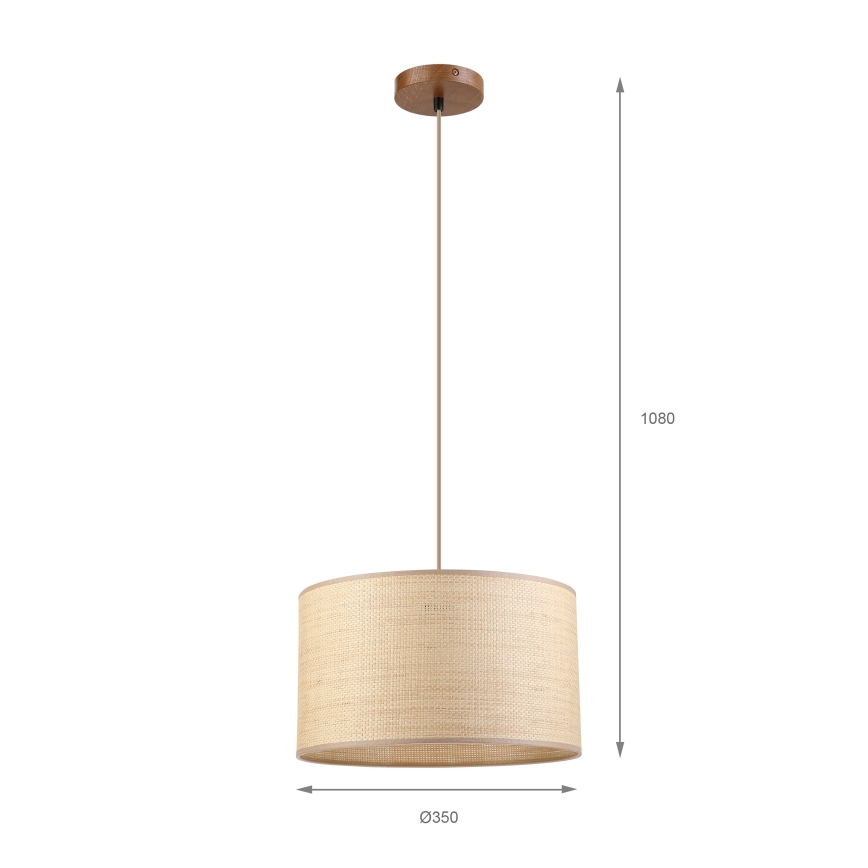Luster na lanku AIDA 1xE27/15W/230V priemer 35 cm dub/rafia