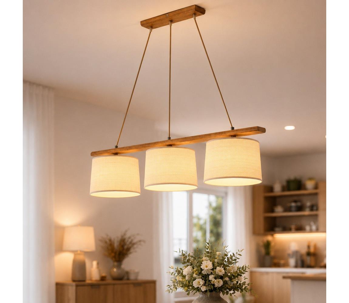 Luster na lanku AIDA 3xE27/15W/230V pr. 25 cm dub/rafia LD-3.98/DĄB RUSTIK/RAFFIA