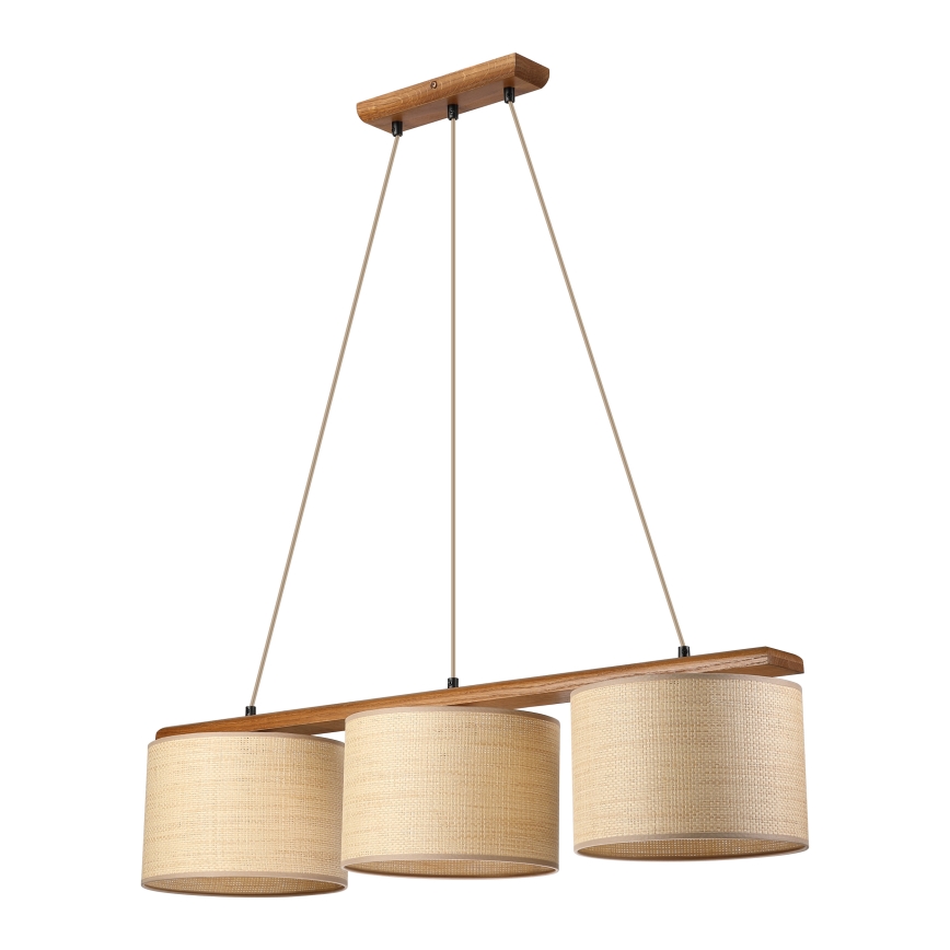 Luster na lanku AIDA 3xE27/15W/230V pr. 25 cm dub/rafia