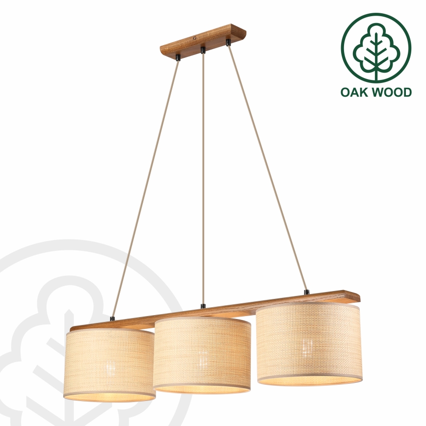 Luster na lanku AIDA 3xE27/15W/230V pr. 25 cm dub/rafia