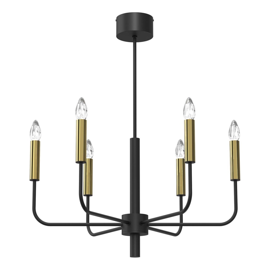 Luster na lanku AKASYA 6xE14/15W/230V čierna/zlatá