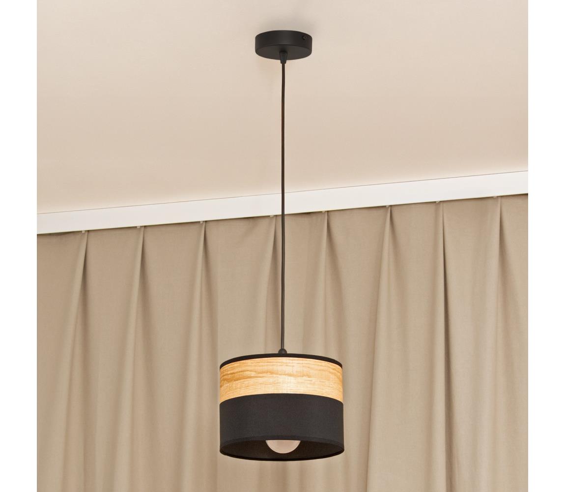 Luster na lanku ALBA 1xE27/15W/230V pr. 20 cm čierna/hnedá W-KM 2015/1 BK+WOOD+BK