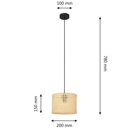 Luster na lanku ALBA 1xE27/15W/230V pr. 20 cm ratan/čierna
