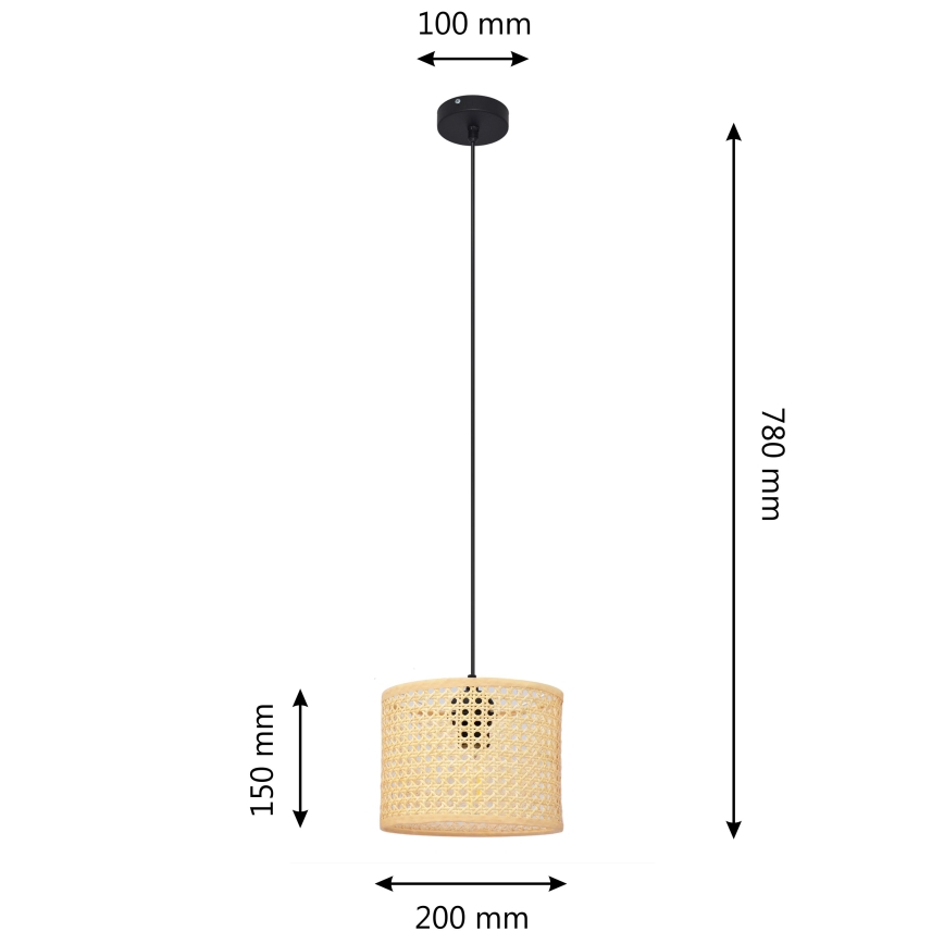 Luster na lanku ALBA 1xE27/15W/230V pr. 20 cm ratan/čierna
