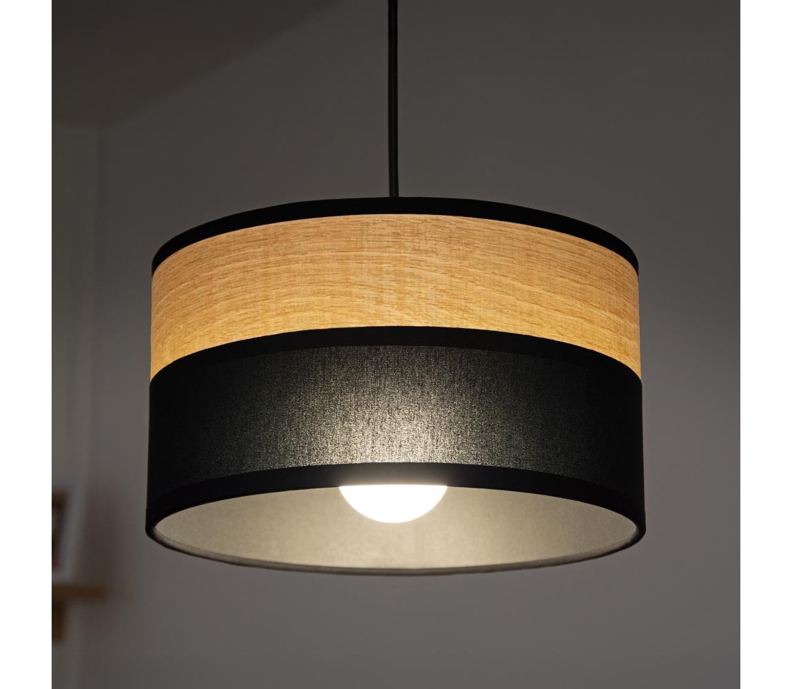 Luster na lanku ALBA 1xE27/15W/230V pr. 25 cm čierna/hnedá W-KM 2515/1 DS+WOOD+BK