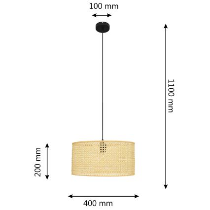 Luster na lanku ALBA 1xE27/15W/230V pr. 40 cm ratan/čierna
