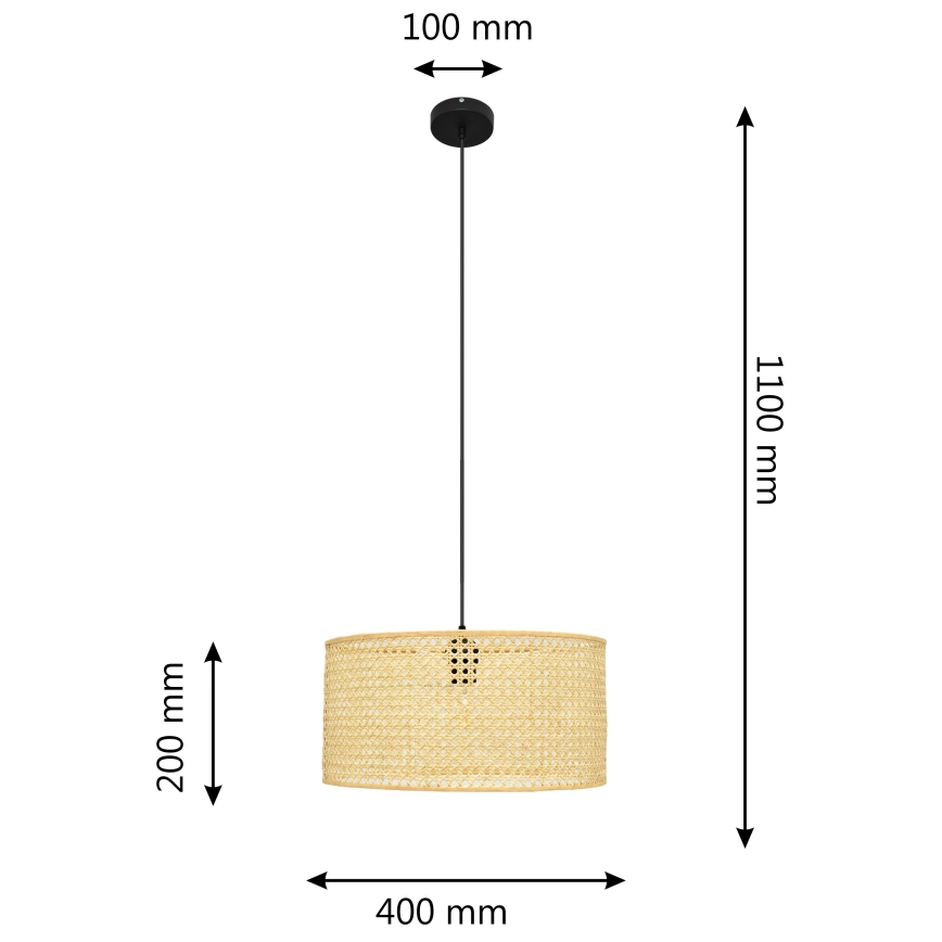 Luster na lanku ALBA 1xE27/15W/230V pr. 40 cm ratan/čierna
