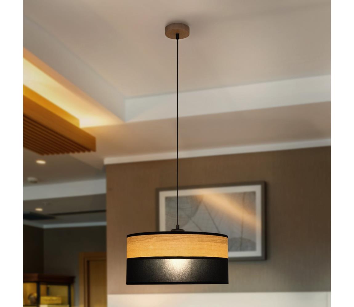 Luster na lanku ALBA 1xE27/15W/230V pr. 45 cm čierna/hnedá W-KM 4525/1 DS+WOOD+BK