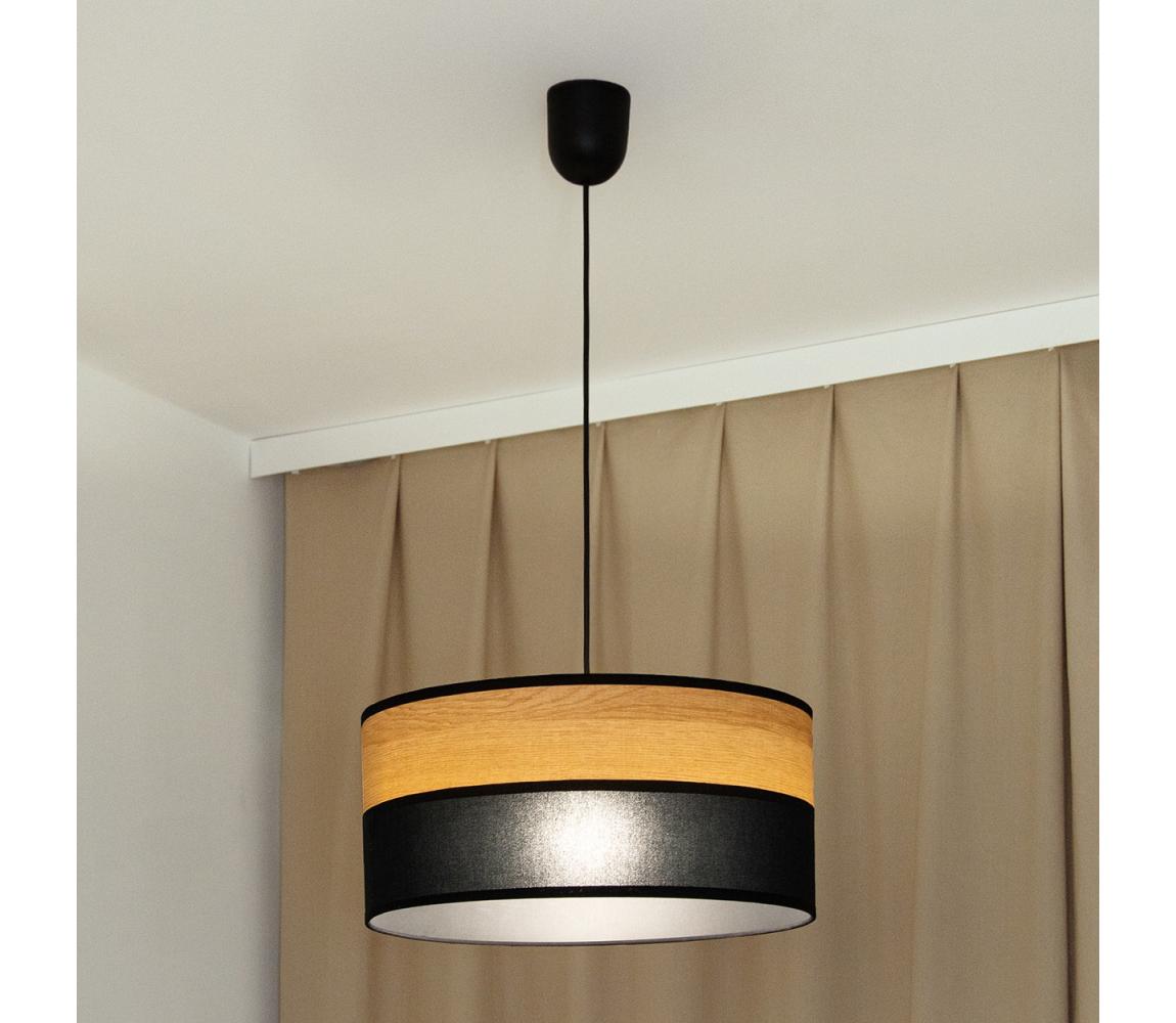 Luster na lanku ALBA 1xE27/15W/230V pr. 45 cm čierna/hnedá W-4525/1 WOOD+BK+SCW-P BK