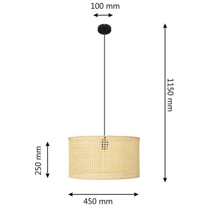Luster na lanku ALBA 1xE27/15W/230V pr. 45 cm ratan/čierna