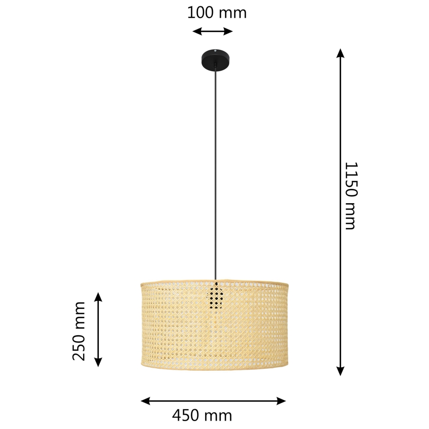 Luster na lanku ALBA 1xE27/15W/230V pr. 45 cm ratan/čierna