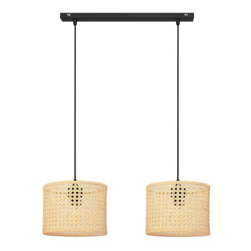 Luster na lanku ALBA 2xE27/15W/230V ratan/čierna
