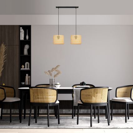 Luster na lanku ALBA 2xE27/15W/230V ratan/čierna