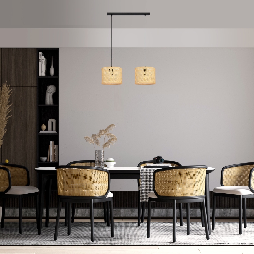 Luster na lanku ALBA 2xE27/15W/230V ratan/čierna