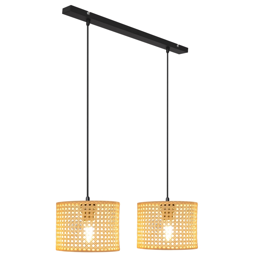 Luster na lanku ALBA 2xE27/15W/230V ratan/čierna