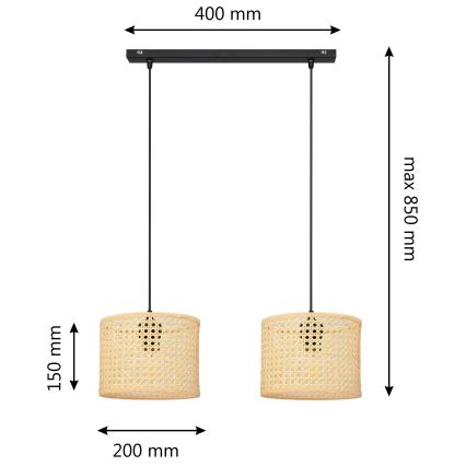 Luster na lanku ALBA 2xE27/15W/230V ratan/čierna