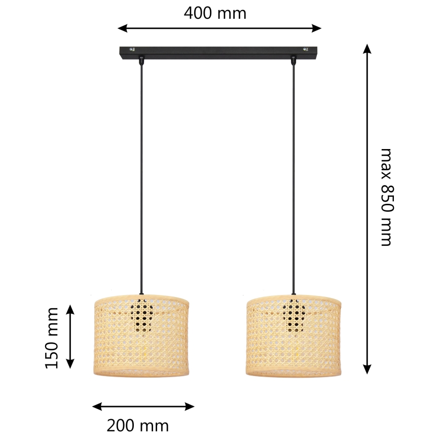 Luster na lanku ALBA 2xE27/15W/230V ratan/čierna