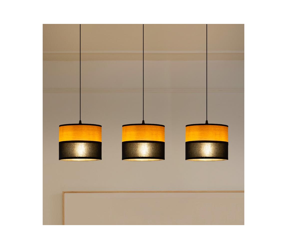 Luster na lanku ALBA 3xE27/15W/230V čierna/hnedá W-L 2015/3 BK+WOOD+BK