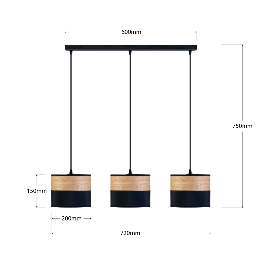 Luster na lanku ALBA 3xE27/15W/230V čierna/hnedá