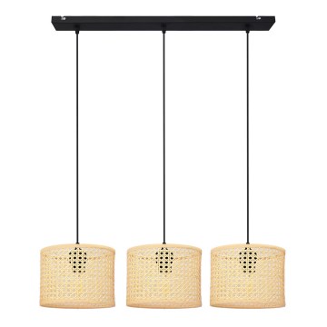 Luster na lanku ALBA 3xE27/15W/230V ratan/čierna