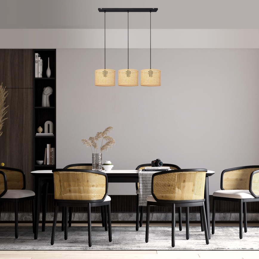 Luster na lanku ALBA 3xE27/15W/230V ratan/čierna