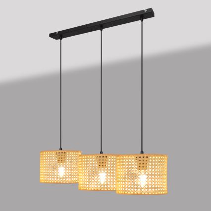 Luster na lanku ALBA 3xE27/15W/230V ratan/čierna