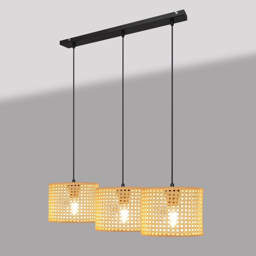 Luster na lanku ALBA 3xE27/15W/230V ratan/čierna