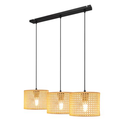 Luster na lanku ALBA 3xE27/15W/230V ratan/čierna