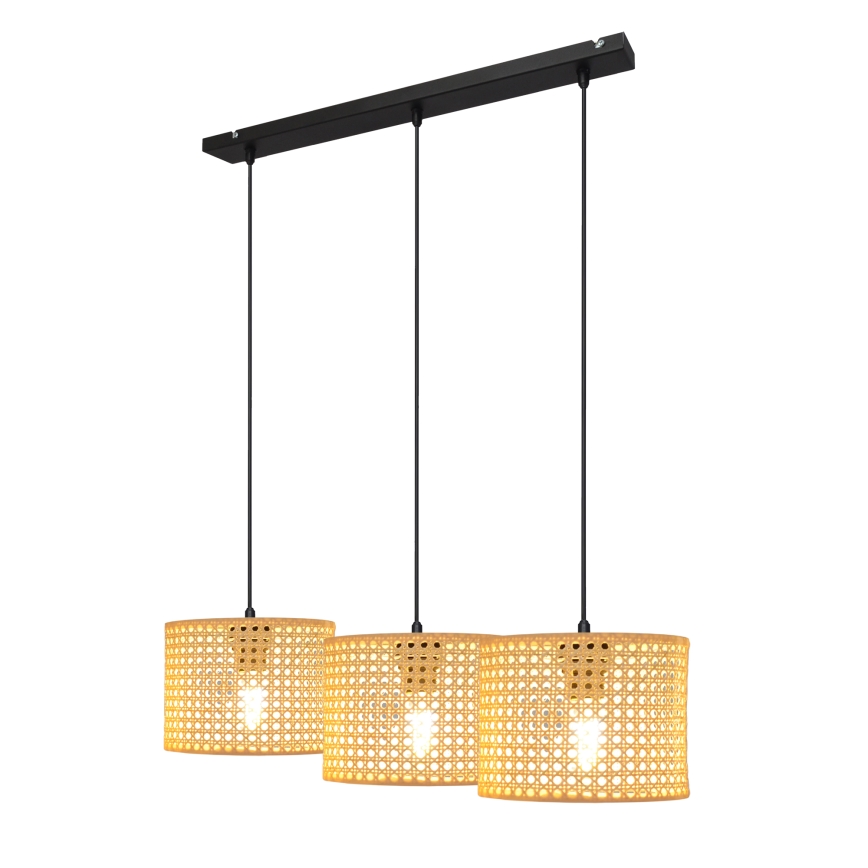 Luster na lanku ALBA 3xE27/15W/230V ratan/čierna