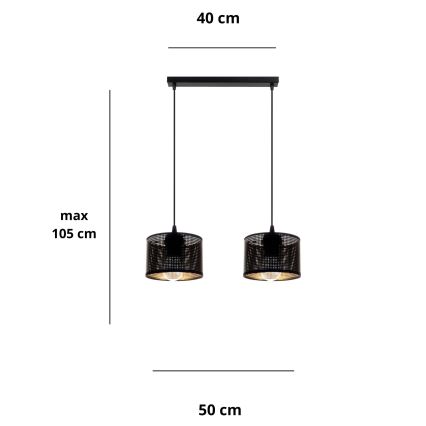 Luster na lanku ALDO 2xE27/60W/230V čierna