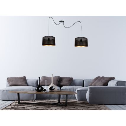Luster na lanku ALDO 2xE27/60W/230V pavúk čierna