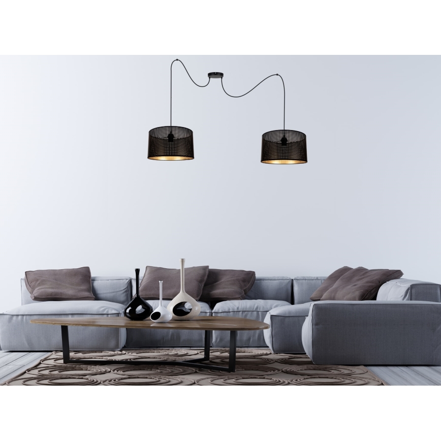 Luster na lanku ALDO 2xE27/60W/230V pavúk čierna