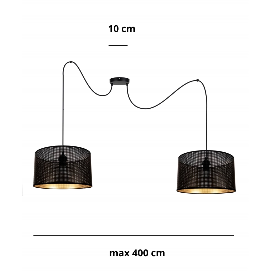 Luster na lanku ALDO 2xE27/60W/230V pavúk čierna