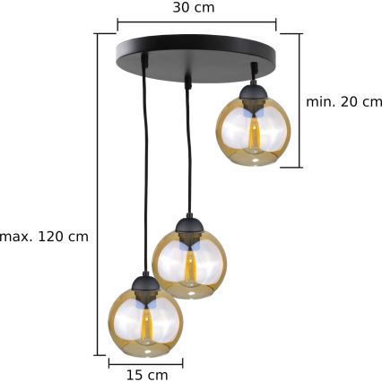 Luster na lanku AMBRE BLACK 3xE27/60W/230V pr. 30 cm