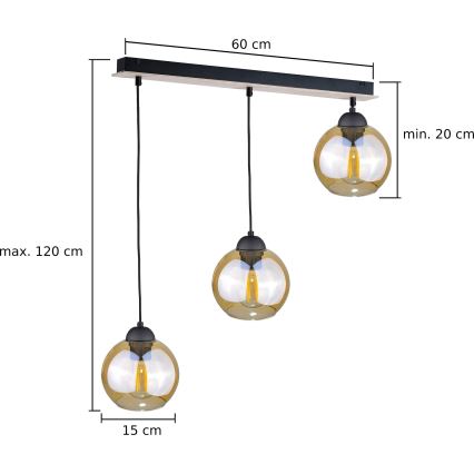 Luster na lanku AMBRE WOOD 3xE27/60W/230V