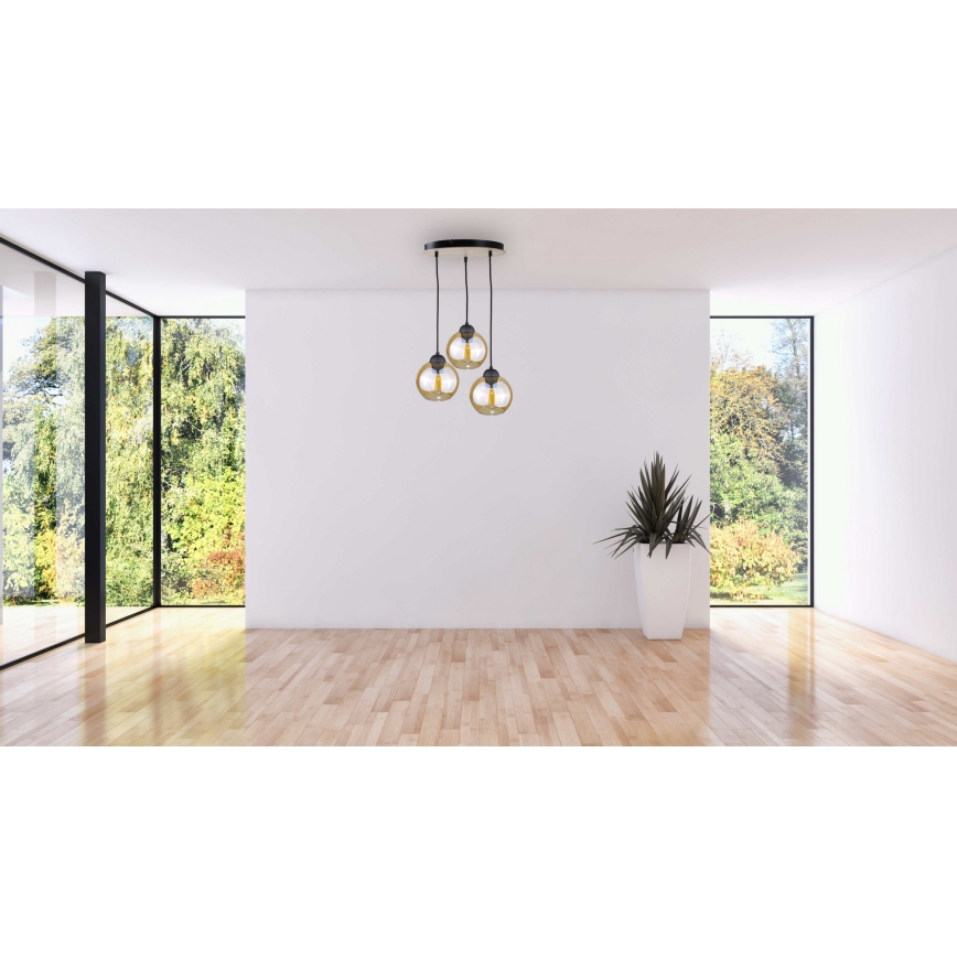 Luster na lanku AMBRE WOOD 3xE27/60W/230V pr. 30 cm