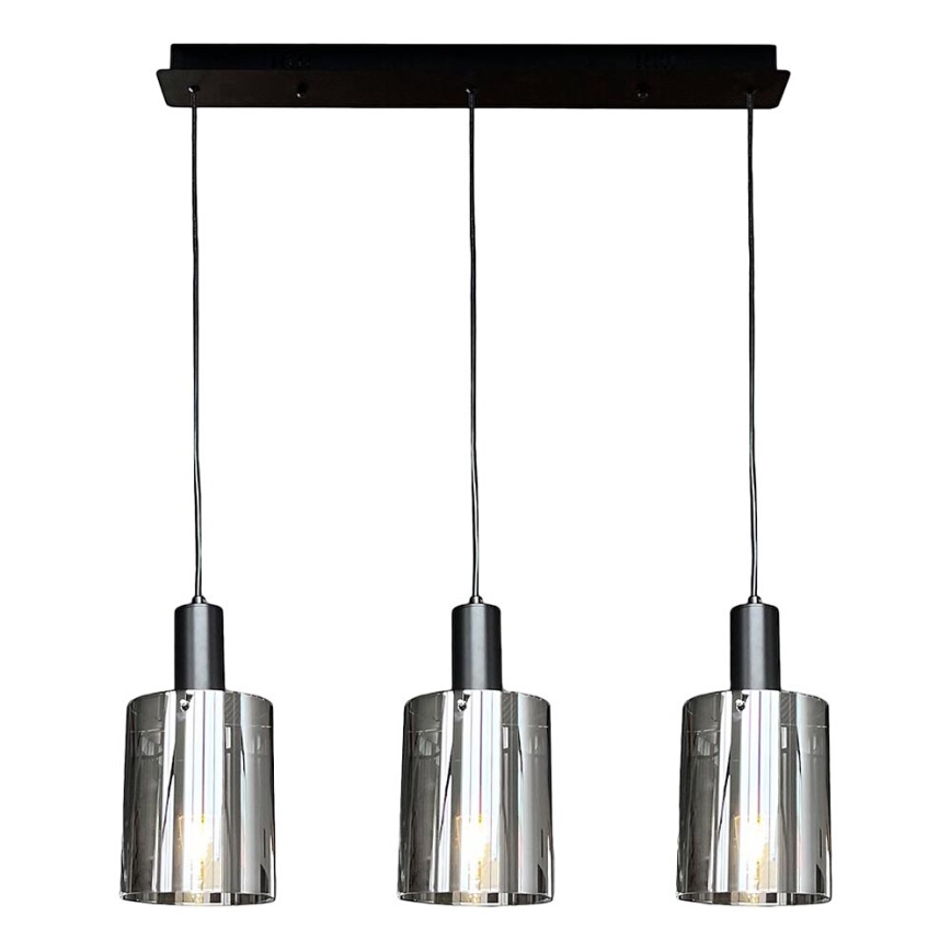 Luster na lanku ARCADIA 3xE27/60W/230V čierna/dymová