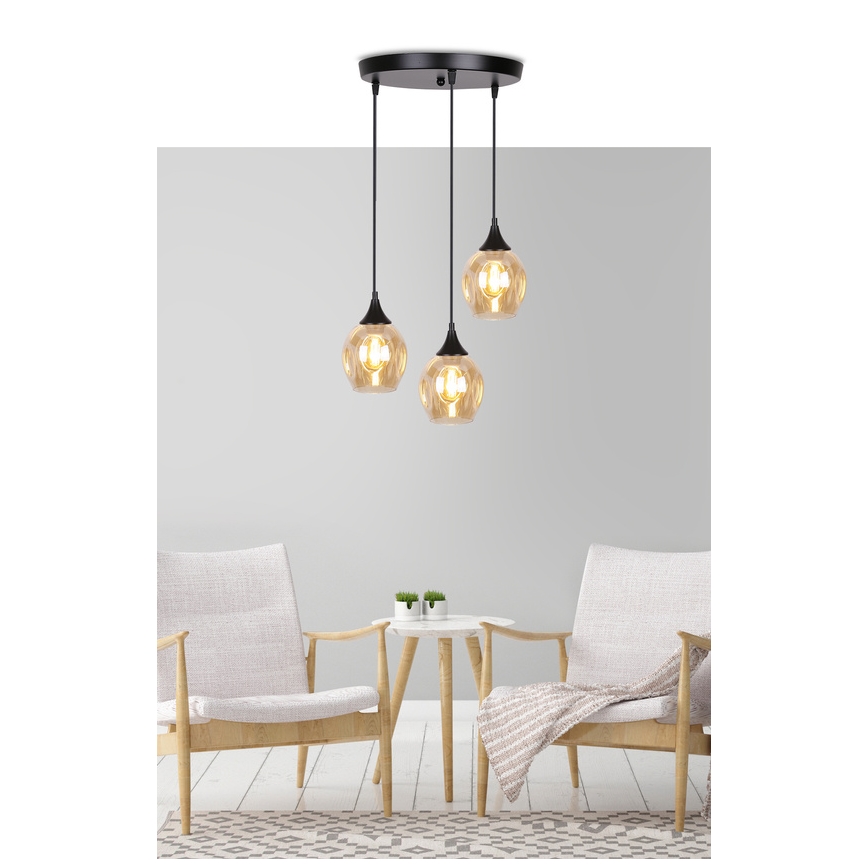 Luster na lanku ASPA 3xE27/40W/230V čierna