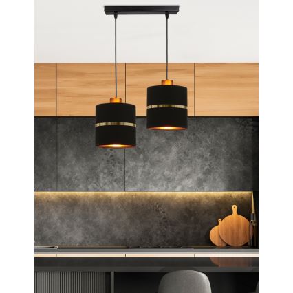 Luster na lanku ASSAM 2xE27/60W/230V čierna/zlatá