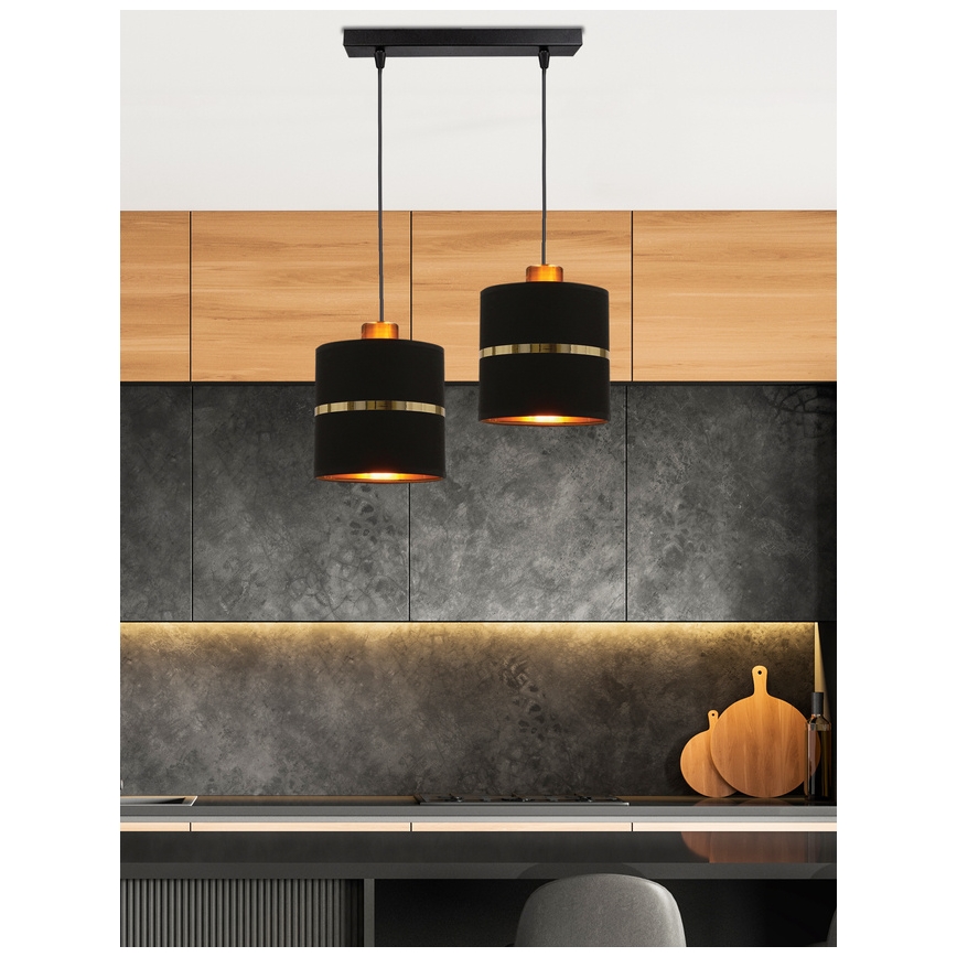 Luster na lanku ASSAM 2xE27/60W/230V čierna/zlatá