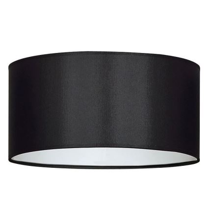 Cylindrický tienidlo svietidla je umiestnené na bielom pozadí. Tienidlo je čierne, s bielym vnútorným okrajom.