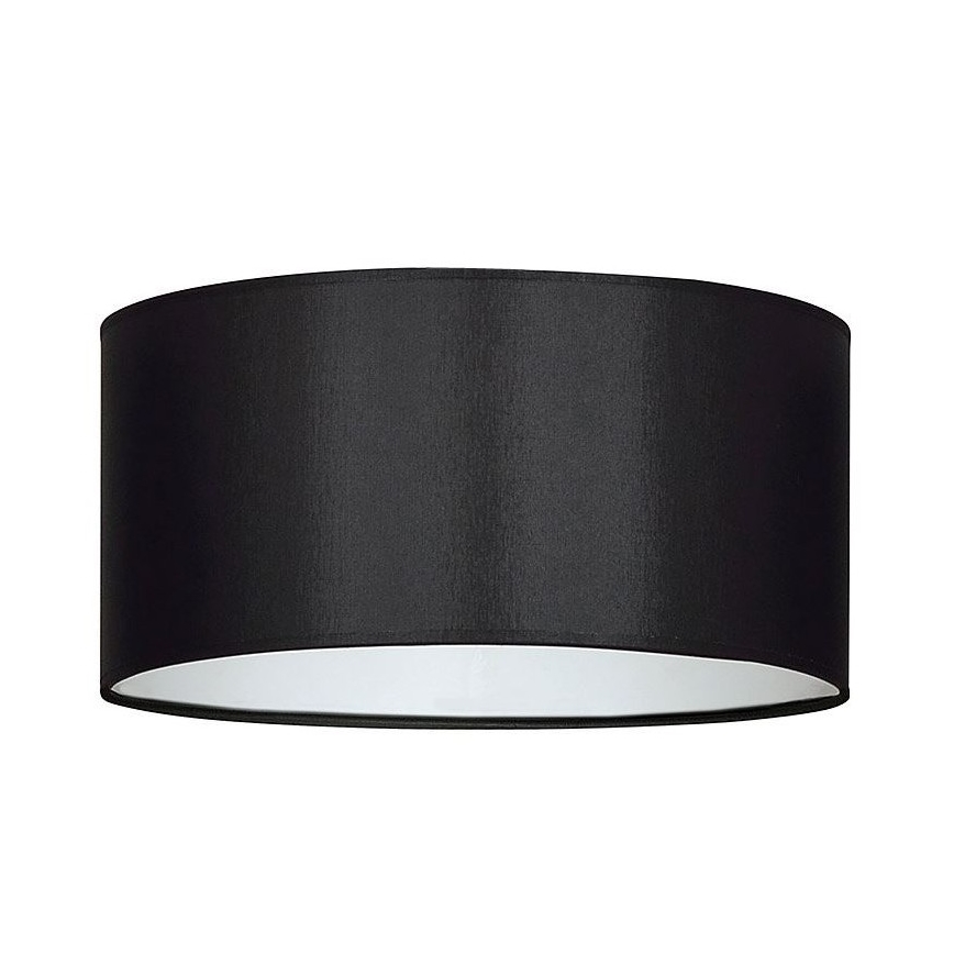 Cylindrický tienidlo svietidla je umiestnené na bielom pozadí. Tienidlo je čierne, s bielym vnútorným okrajom.