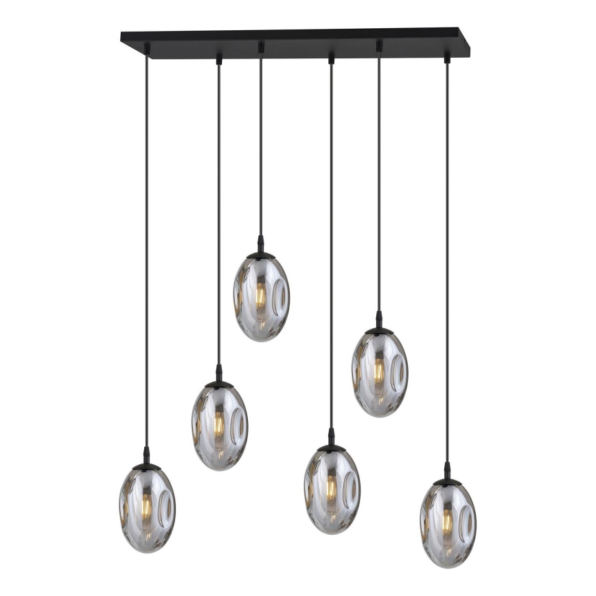 Luster na lanku ASTRAL 6xE14/10W/230V čierna/dymová