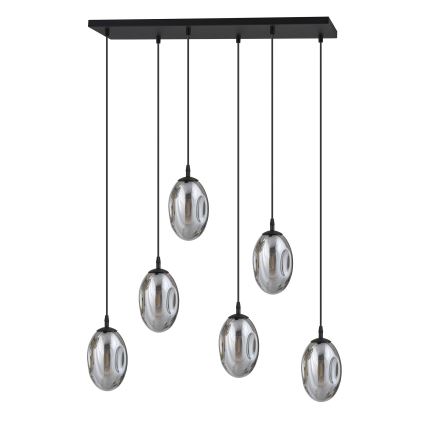 Luster na lanku ASTRAL 6xE14/10W/230V čierna/dymová