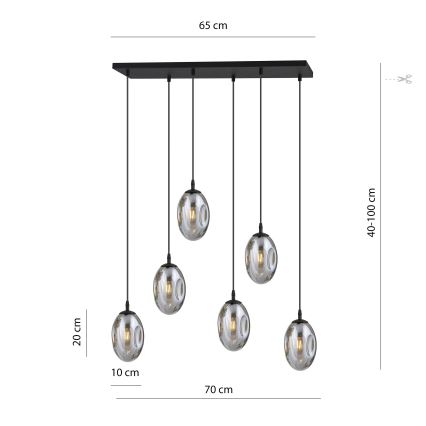 Luster na lanku ASTRAL 6xE14/10W/230V čierna/dymová